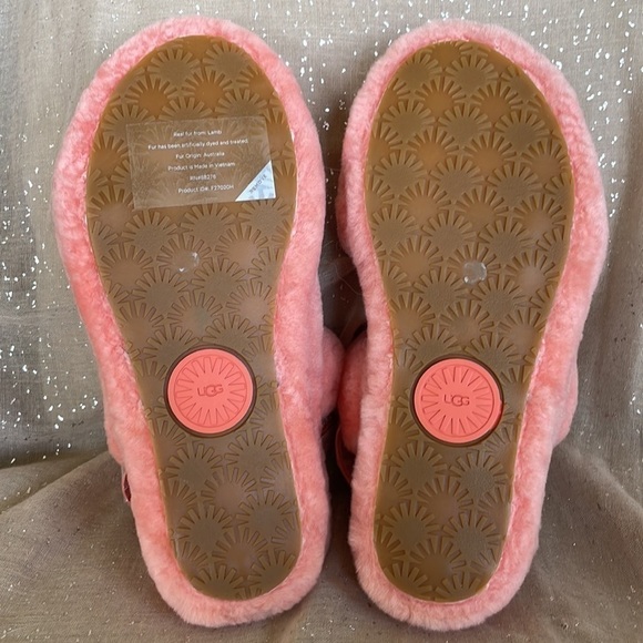 Brand New UGG Fluff Yeah Genuine Lamb Fur Slides Slippers Sparkly Crystal Strap - Picture 10 of 14